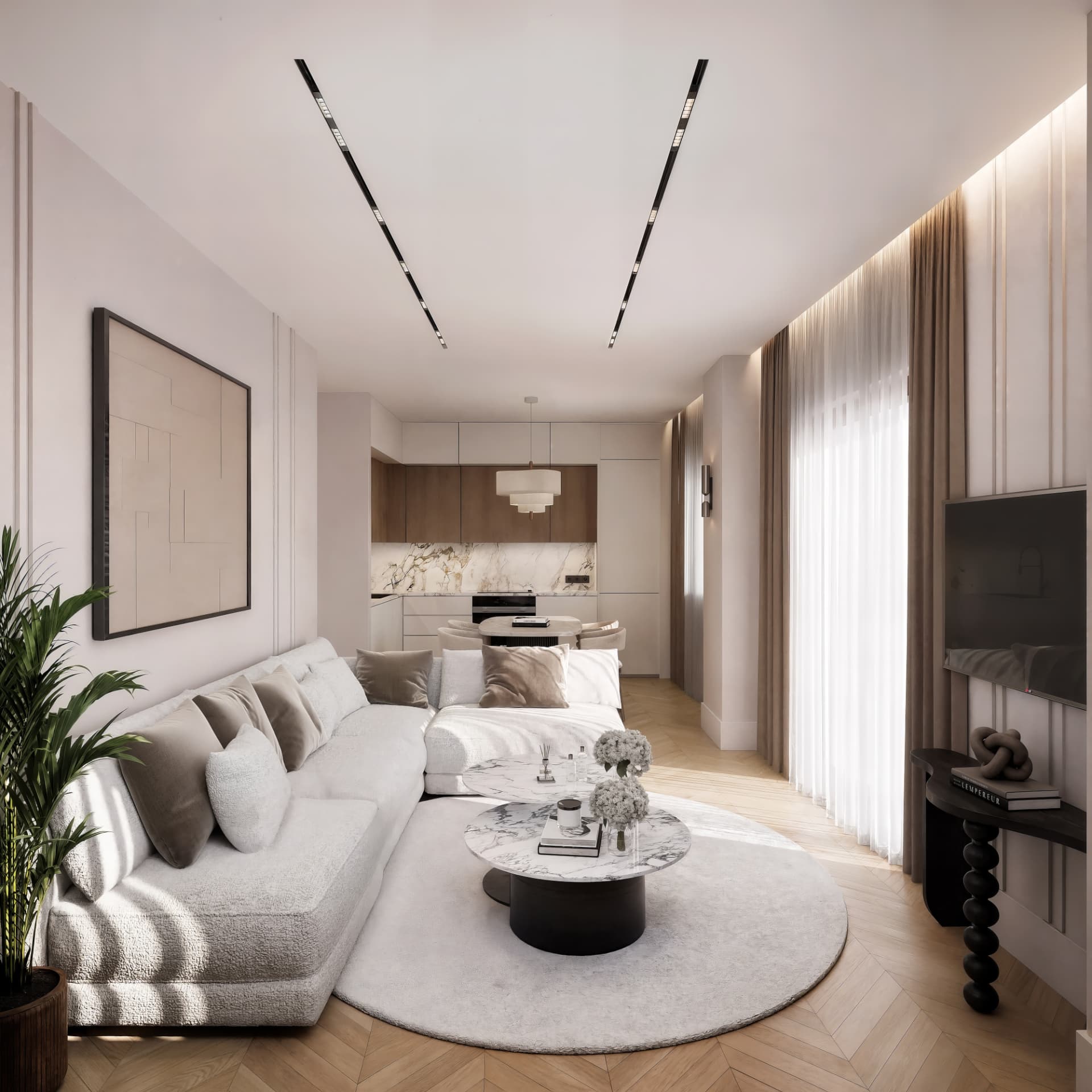 Living room of Selene, a two-bedroom furnished apartment in Marousi