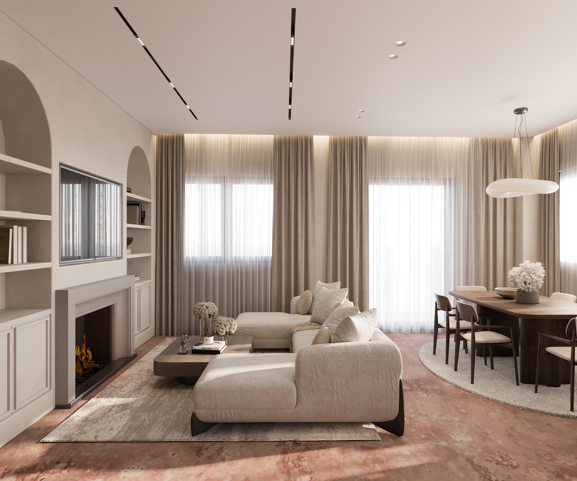 Open living and dining area of a furnished residence at A26 Marousi