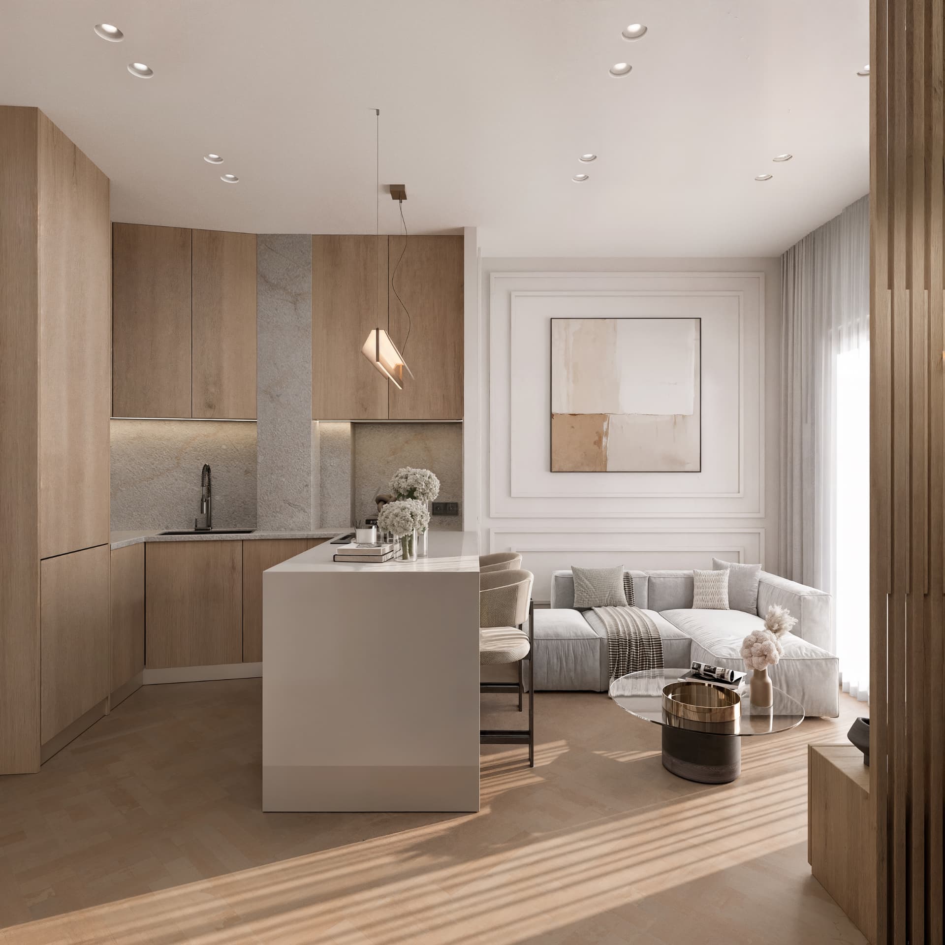 Fully equipped kitchen and island in Aurelia